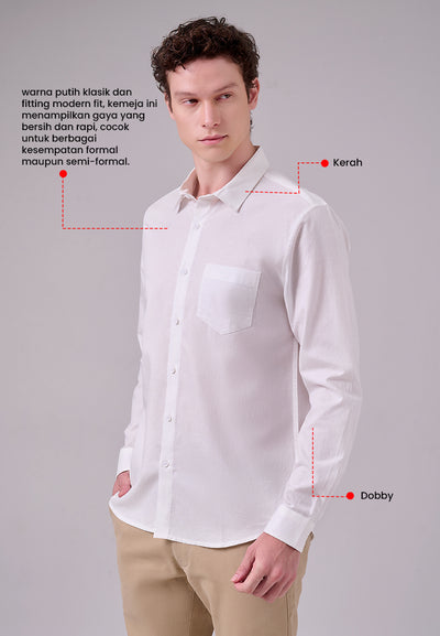 MANZONE - Kemeja Dobby Lengan Panjang Pria Vegard Modern Fit - White