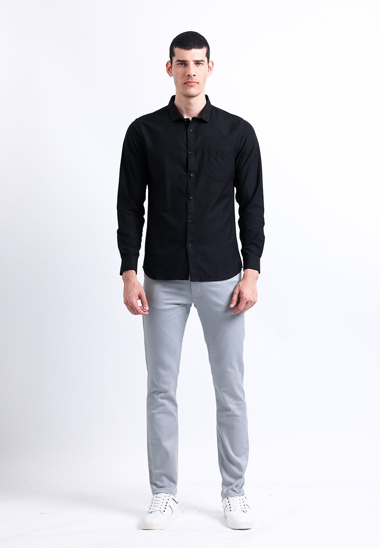 Manzone Kemeja Lengan Panjang Pria Slim Fit Foxy- Black