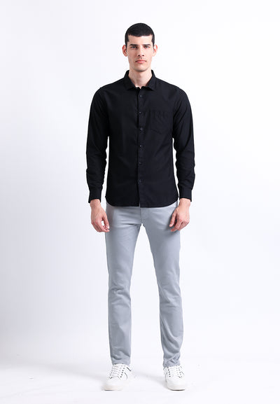 Manzone Kemeja Lengan Panjang Pria Slim Fit Foxy- Black