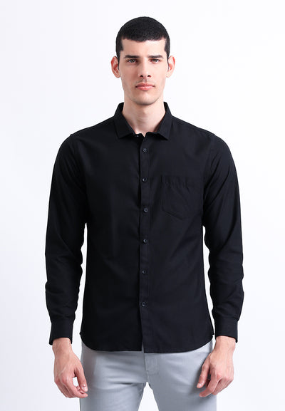 Manzone Kemeja Lengan Panjang Pria Slim Fit Foxy- Black