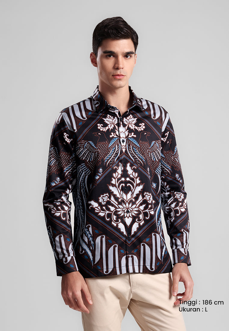 MANZONE - Kemeja Batik Lengan Panjang Pria Angsa Modern Fit - Navy