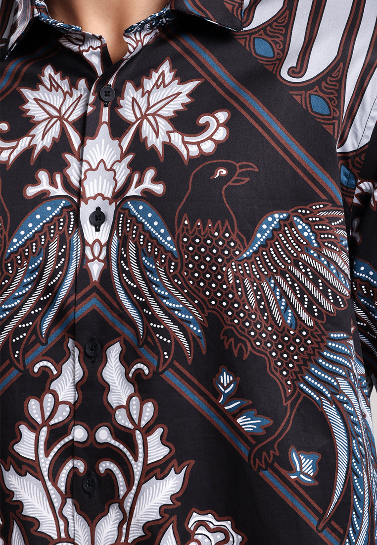 MANZONE - Kemeja Batik Lengan Panjang Pria Angsa Modern Fit - Navy