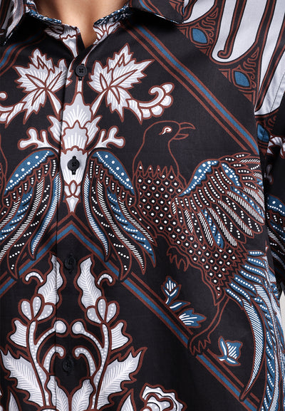 MANZONE - Kemeja Batik Lengan Panjang Pria Angsa Modern Fit - Navy