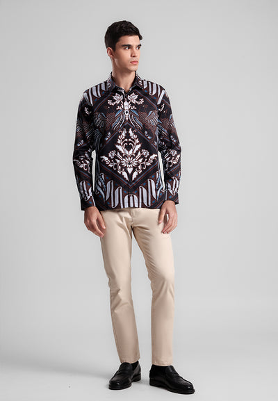 MANZONE - Kemeja Batik Lengan Panjang Pria Angsa Modern Fit - Navy