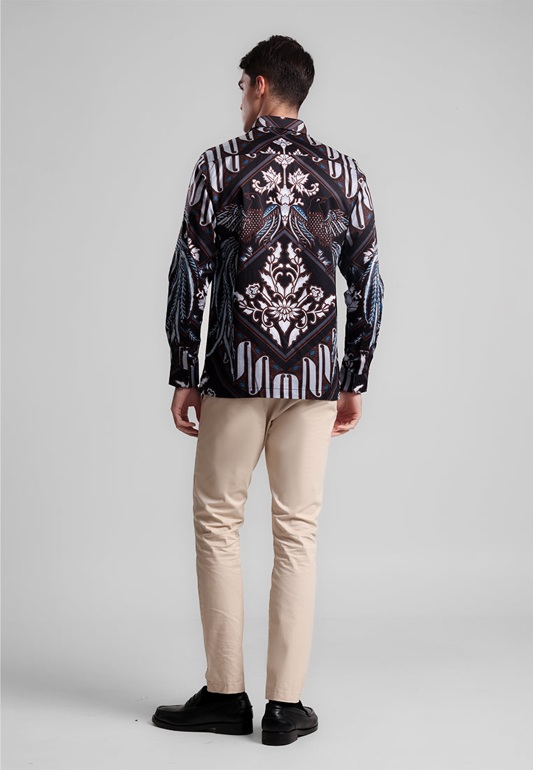 MANZONE - Kemeja Batik Lengan Panjang Pria Angsa Modern Fit - Navy