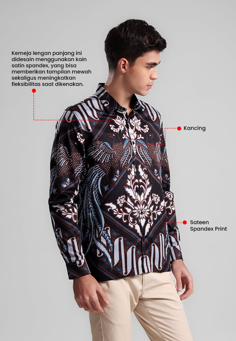MANZONE - Kemeja Batik Lengan Panjang Pria Angsa Modern Fit - Navy