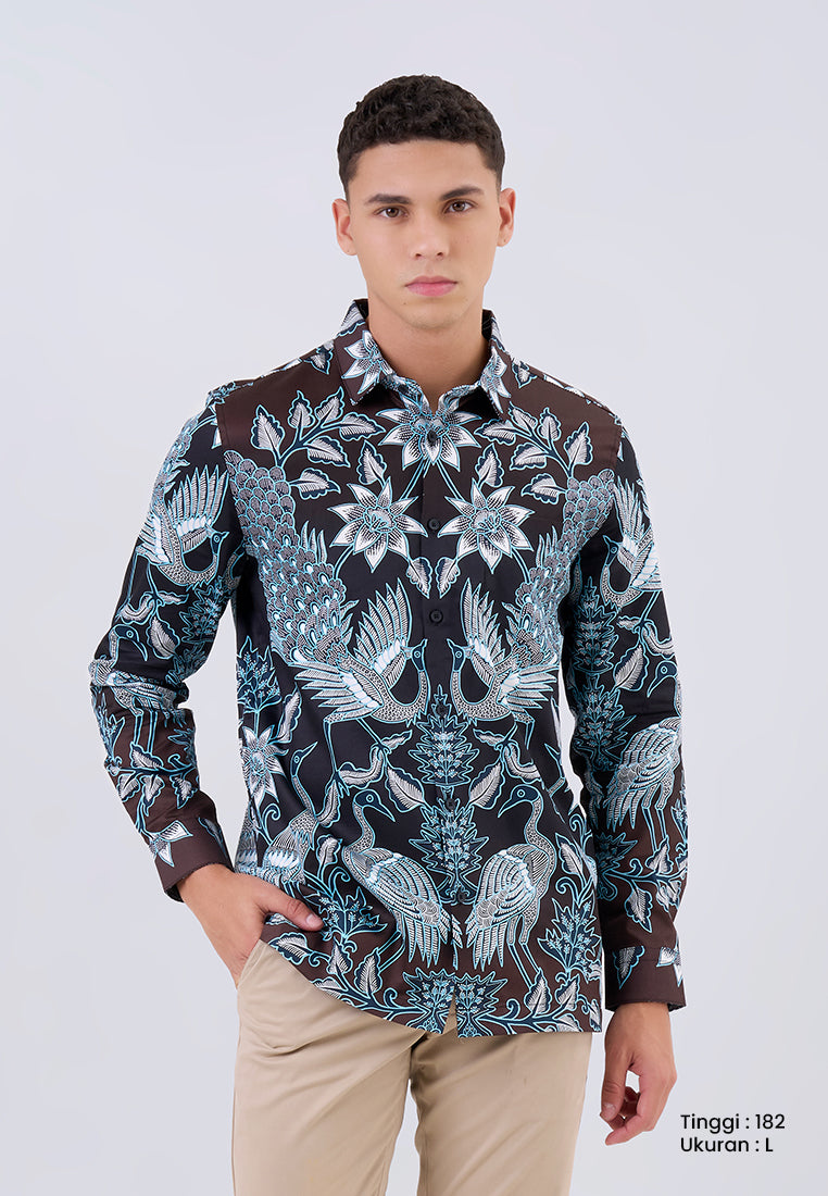 MANZONE - Kemeja Batik Lengan Panjang Pria Bagra Modern Fit - Black