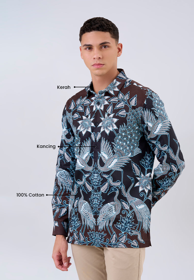 MANZONE - Kemeja Batik Lengan Panjang Pria Bagra Modern Fit - Black