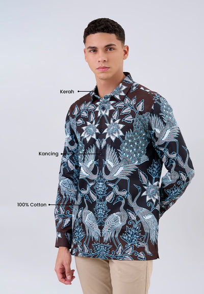 MANZONE - Kemeja Batik Lengan Panjang Pria Bagra Modern Fit - Black