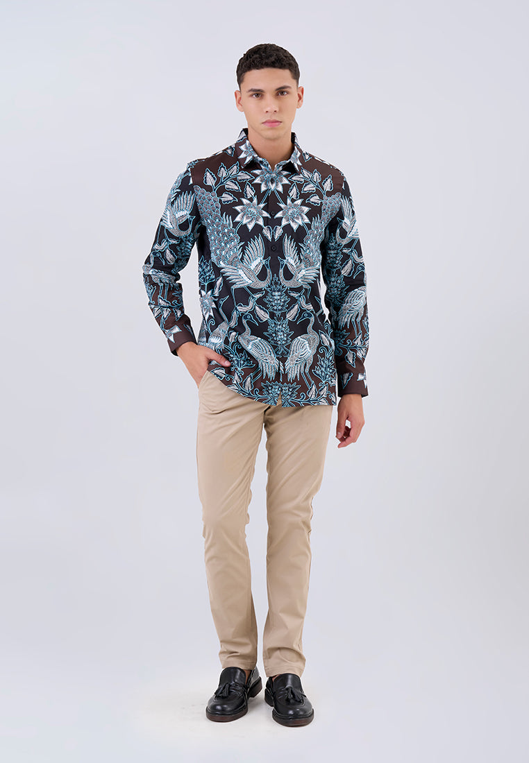 MANZONE - Kemeja Batik Lengan Panjang Pria Bagra Modern Fit - Black