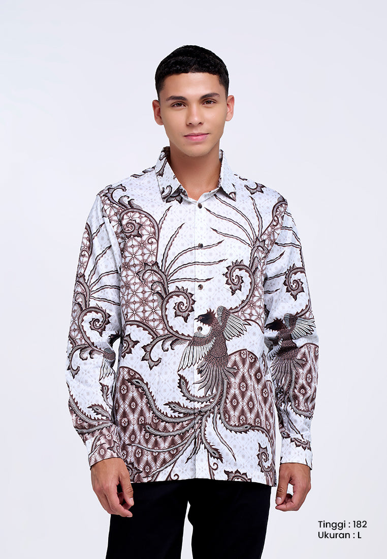 MANZONE - Kemeja Batik Lengan Panjang Pria Chandrasekhar Modern Fit - White