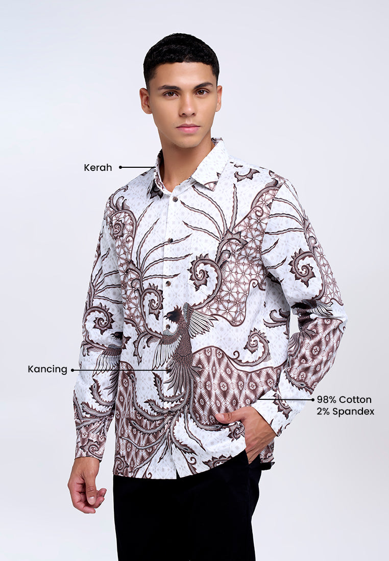 MANZONE - Kemeja Batik Lengan Panjang Pria Chandrasekhar Modern Fit - White