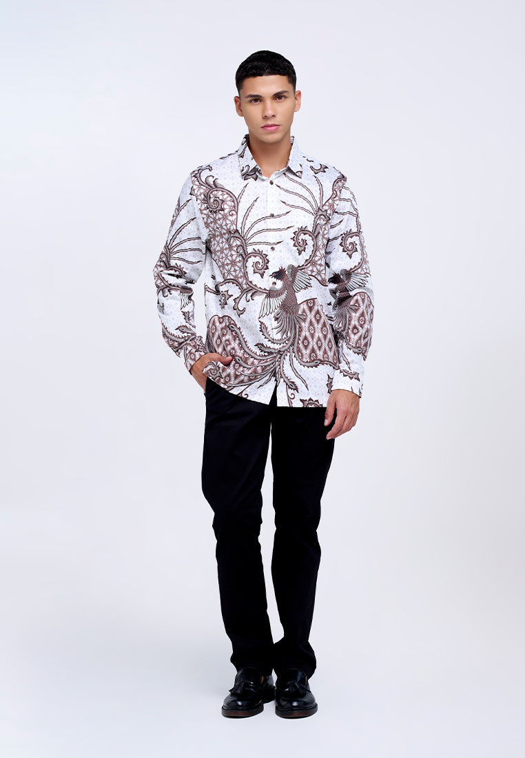 MANZONE - Kemeja Batik Lengan Panjang Pria Chandrasekhar Modern Fit - White