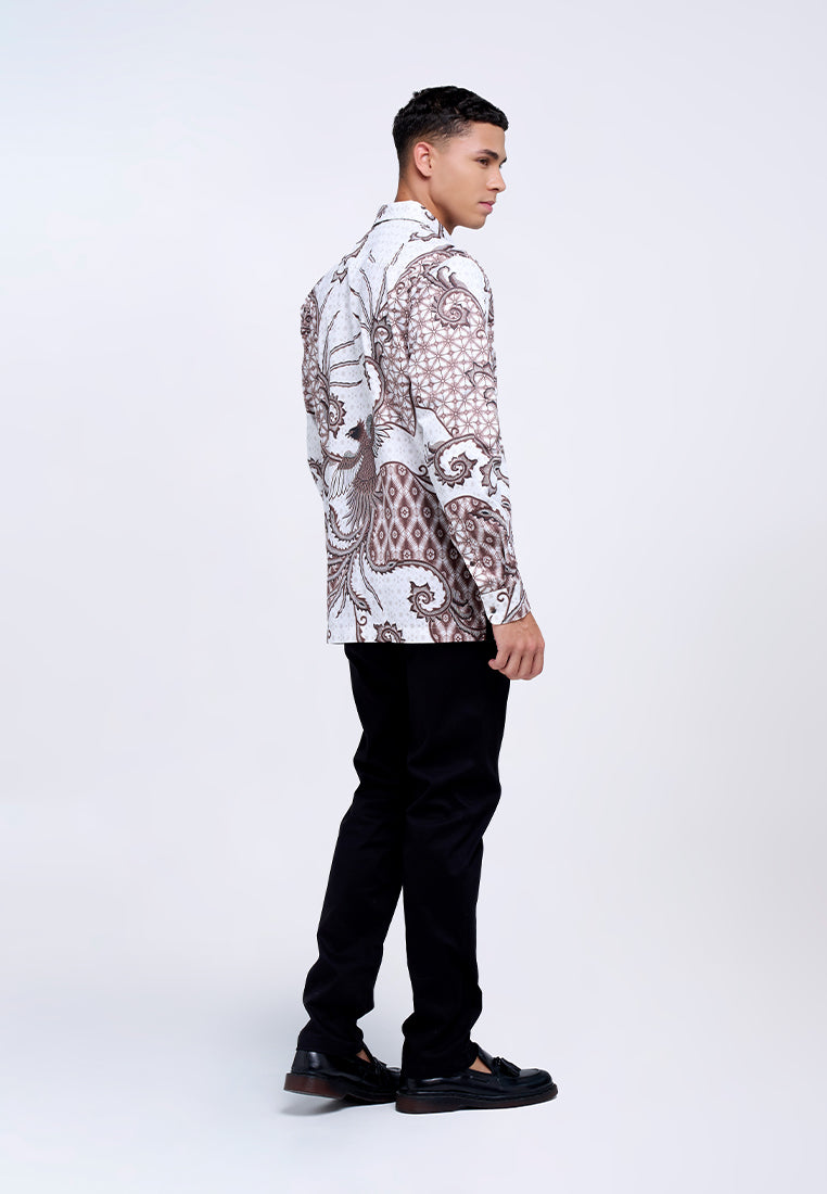 MANZONE - Kemeja Batik Lengan Panjang Pria Chandrasekhar Modern Fit - White