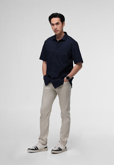 Manzone Kemeja Lengan Pendek Pria Modern Fit Ruggeds - Navy