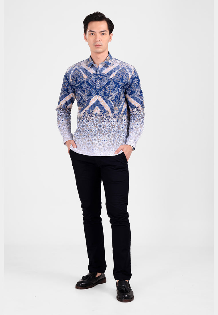 MANZONE - Kemeja Batik Lengan Panjang Modern Fit Dawala - Blue Light