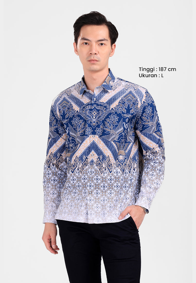 MANZONE - Kemeja Batik Lengan Panjang Modern Fit Dawala - Blue Light