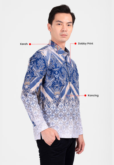 MANZONE - Kemeja Batik Lengan Panjang Modern Fit Dawala - Blue Light