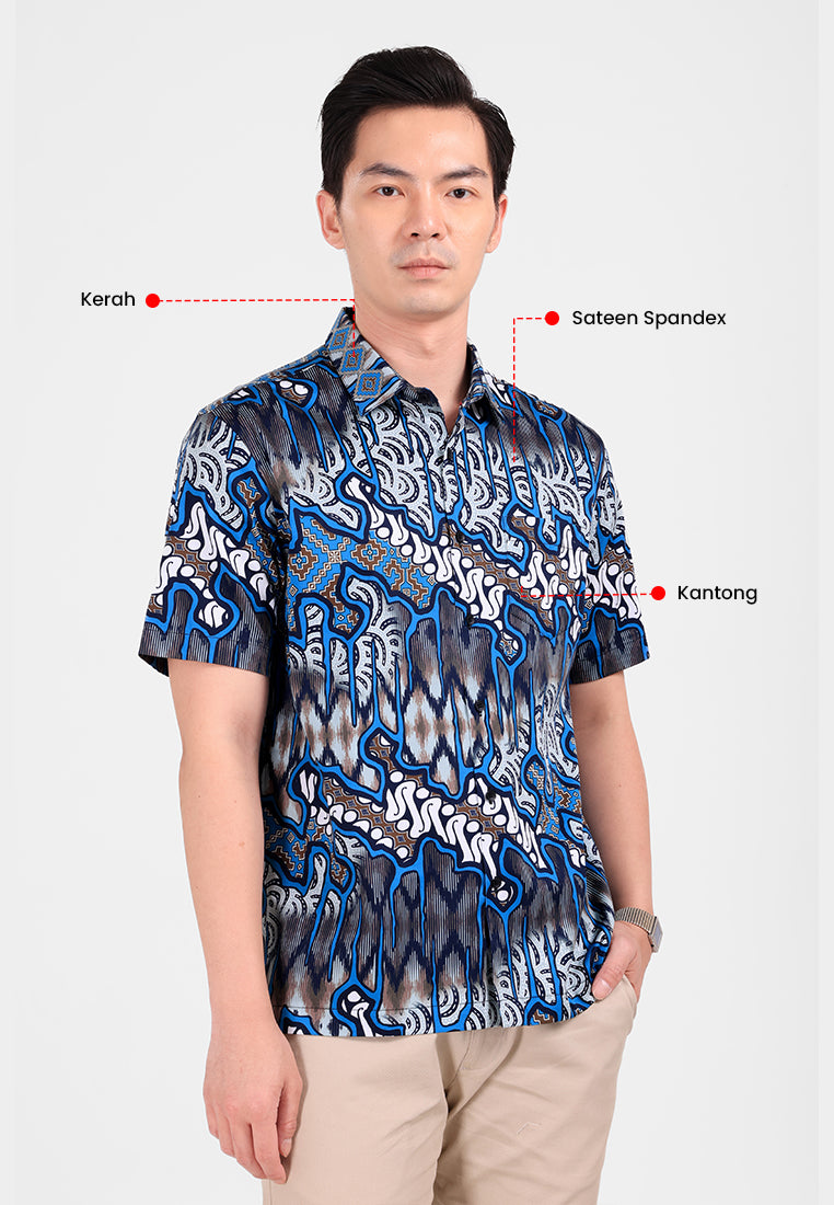 MANZONE - Kemeja Batik Lengan Pendek Pria Auriga Comfort Fit - Navy