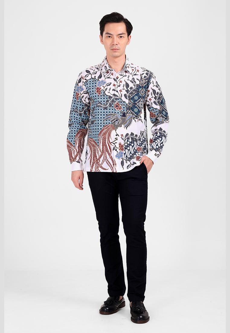 MANZONE - Kemeja Batik Lengan Panjang Pria Natra Comfort Fit - White