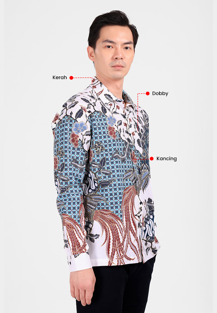 MANZONE - Kemeja Batik Lengan Panjang Pria Natra Comfort Fit - White