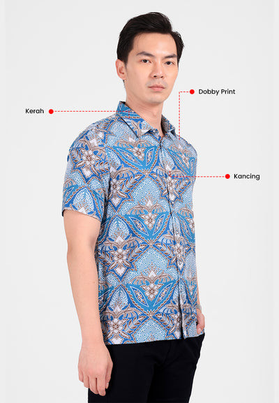 MANZONE - Kemeja Batik Lengan Pendek Pria Sayaka 1 Comfort Fit - Tosca