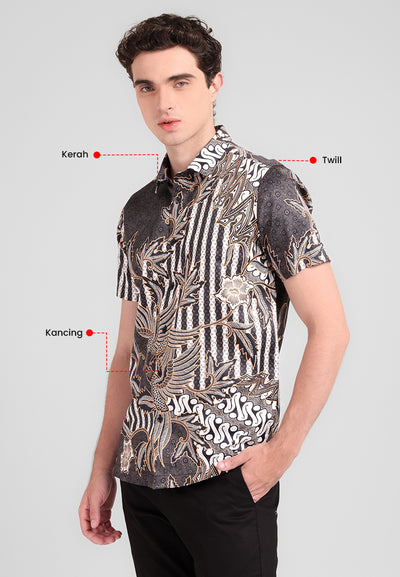 MANZONE - Kemeja Batik Lengan Pendek Pria Sumantaka Comfort Fit - Black