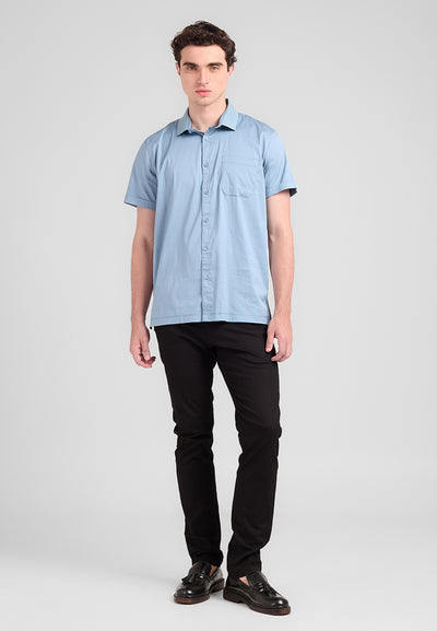 MANZONE - Kemeja Lengan Pendek Pria Logan Modern Fit - Blue