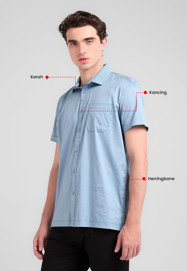 MANZONE - Kemeja Lengan Pendek Pria Logan Modern Fit - Blue