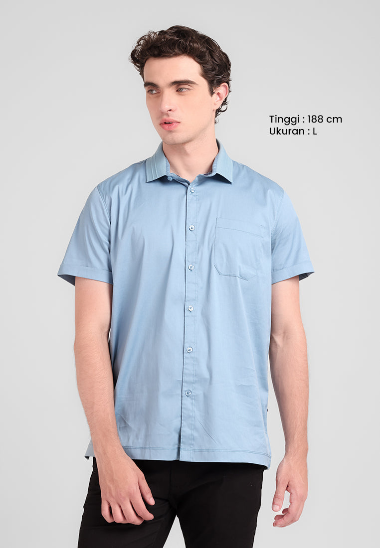 MANZONE - Kemeja Lengan Pendek Pria Logan Modern Fit - Blue