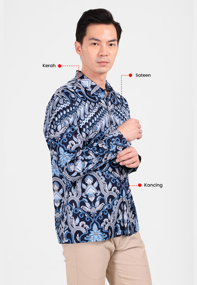 MANZONE - Kemeja Batik Lengan Panjang Pria Giandra Comfort Fit - Green