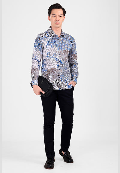 MANZONE - Kemeja Batik Lengan Panjang Pria Kancana Slim Fit - White