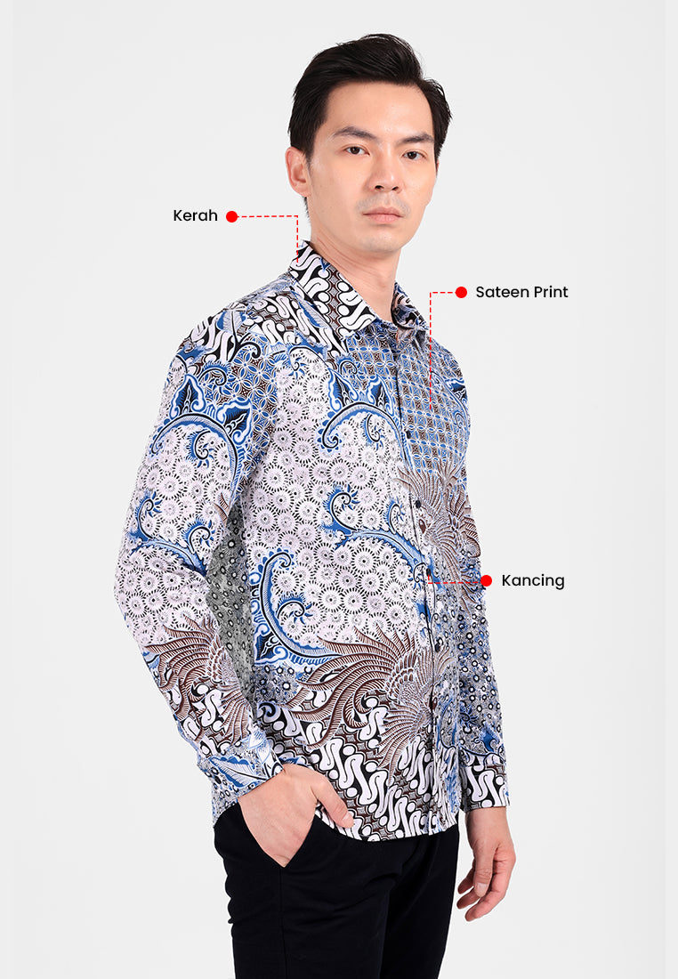 MANZONE - Kemeja Batik Lengan Panjang Pria Kancana Slim Fit - White