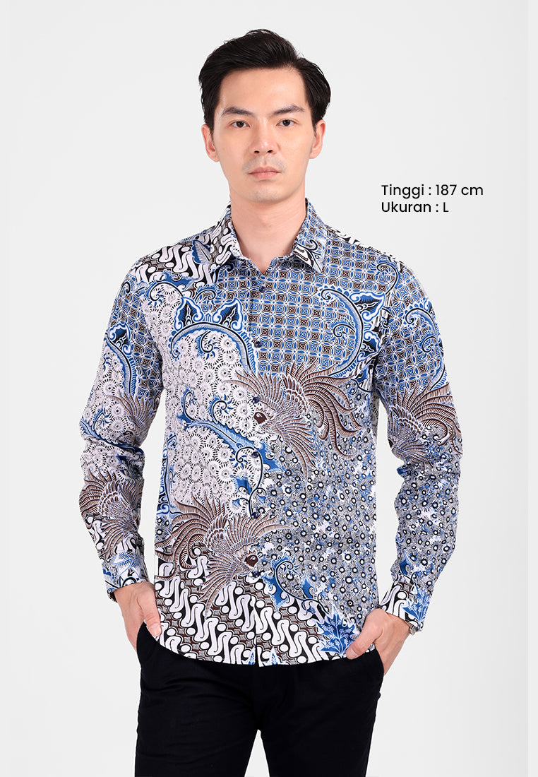 MANZONE - Kemeja Batik Lengan Panjang Pria Kancana Slim Fit - White