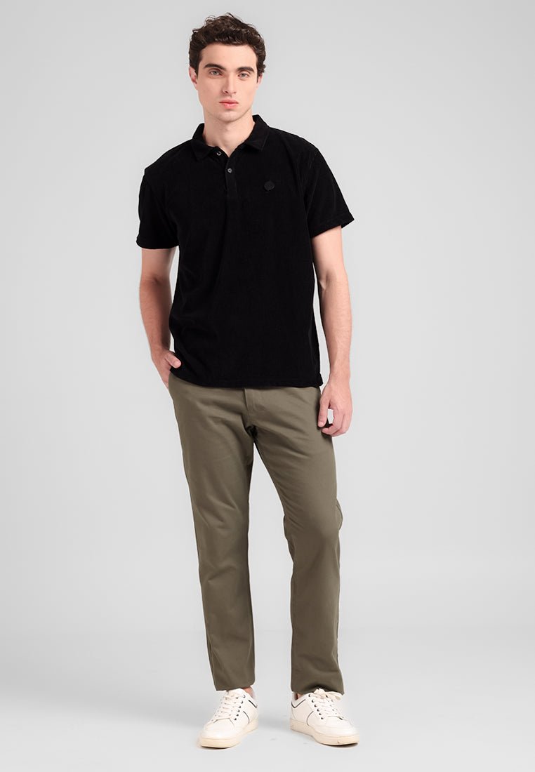 MANZONE - Polo Shirt Corduroy Lengan Pendek Pria Archie Slim Fit - Black