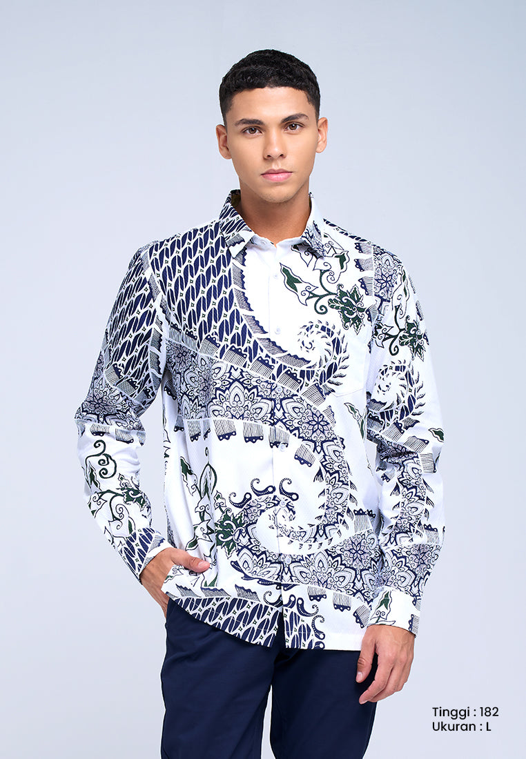 MANZONE - Kemeja Batik Lengan Panjang Pria Linggabuana Modern Fit - White