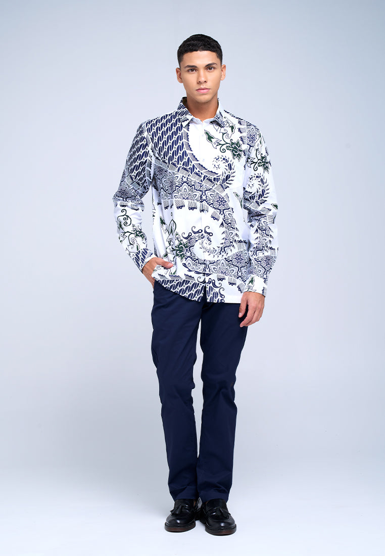 MANZONE - Kemeja Batik Lengan Panjang Pria Linggabuana Modern Fit - White
