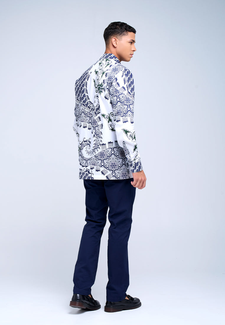 MANZONE - Kemeja Batik Lengan Panjang Pria Linggabuana Modern Fit - White