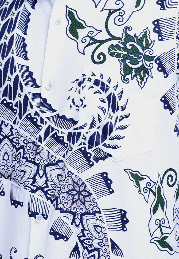 MANZONE - Kemeja Batik Lengan Panjang Pria Linggabuana Modern Fit - White