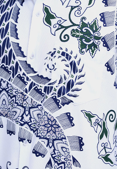 MANZONE - Kemeja Batik Lengan Panjang Pria Linggabuana Modern Fit - White