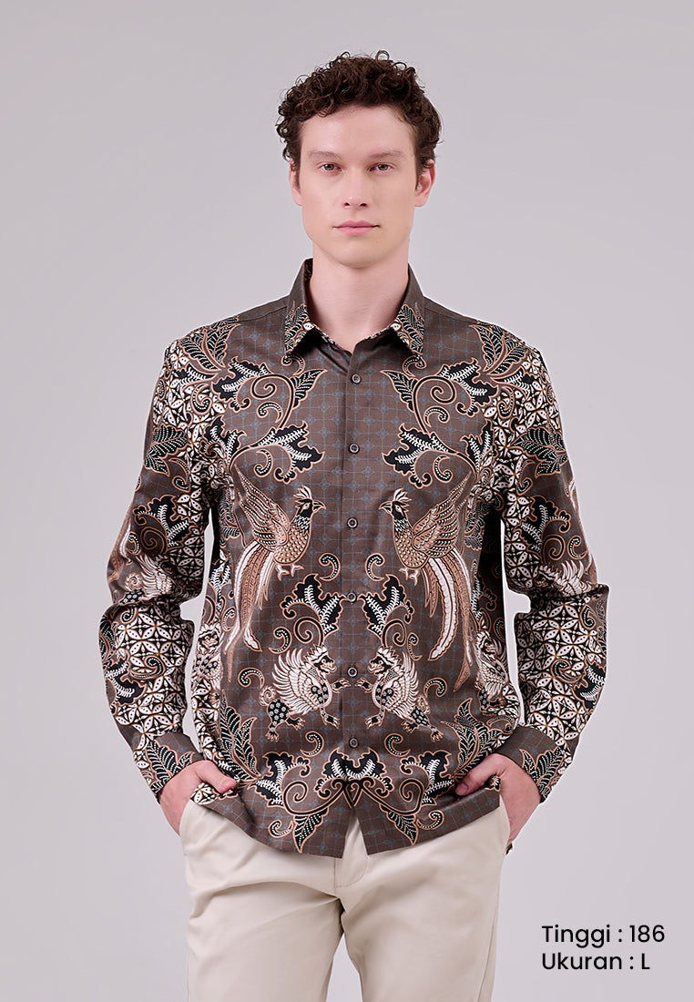 MANZONE - Kemeja Batik Lengan Panjang Pria Cakra Comfort Fit - Green