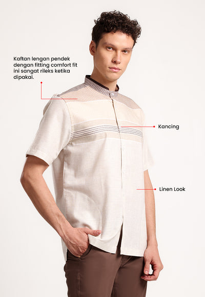 MANZONE - Kemeja Koko Lengan Pendek Pria Rakman Comfort Fit -  Beige