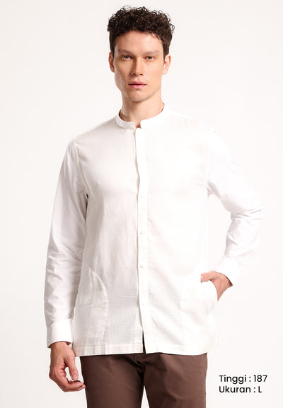 MANZONE - Kemeja Koko Lengan Panjang Pria Modern Fit Hasad - White