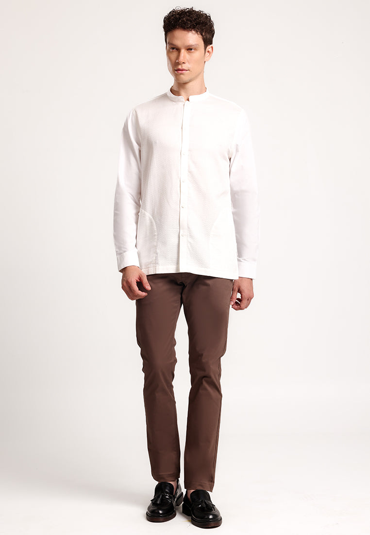 MANZONE - Kemeja Koko Lengan Panjang Pria Modern Fit Hasad - White