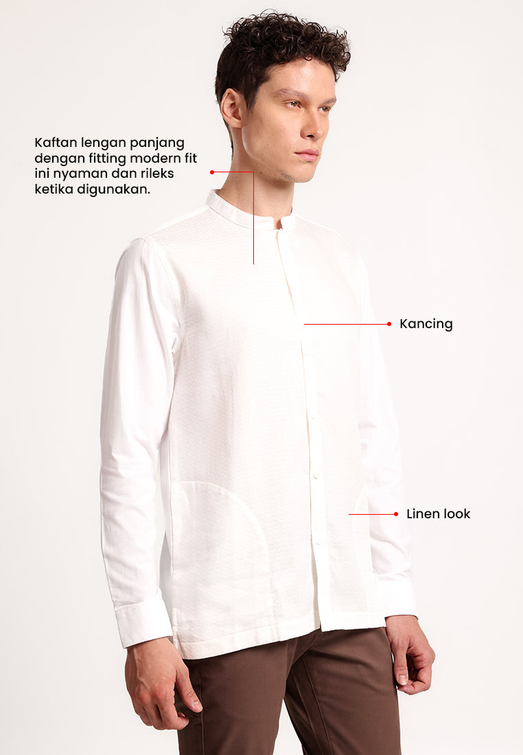 MANZONE - Kemeja Koko Lengan Panjang Pria Modern Fit Hasad - White