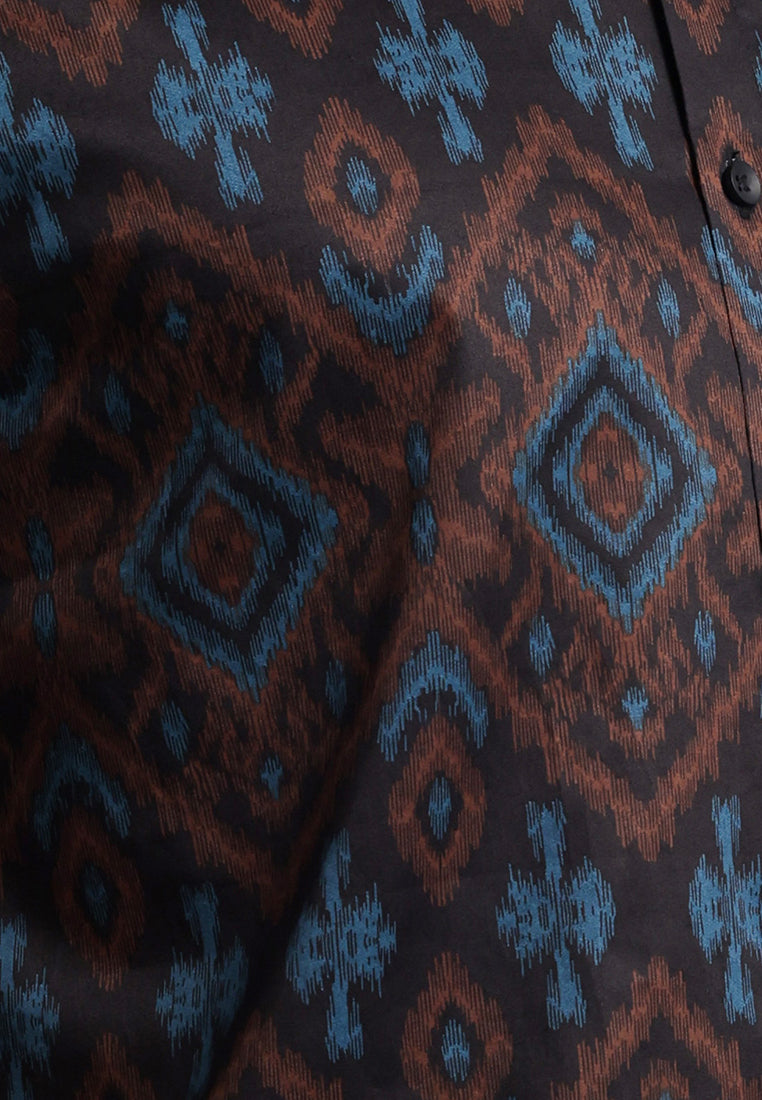 MANZONE - Kemeja Batik Lengan Pendek Pria Modern Fit Antasari - Black