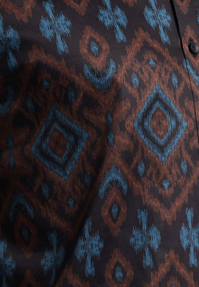 MANZONE - Kemeja Batik Lengan Pendek Pria Modern Fit Antasari - Black