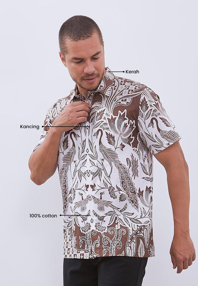 MANZONE - Kemeja Batik Lengan Pendek Pria Champaka Modern Fit - Khaki