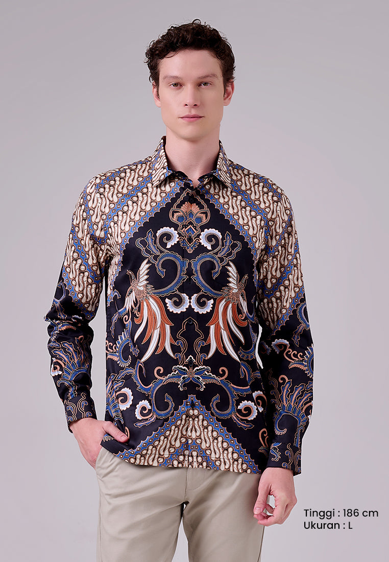 MANZONE - Kemeja Batik Lengan Panjang Pria Harisdarma Modern Fit - Black
