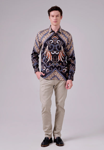 MANZONE - Kemeja Batik Lengan Panjang Pria Harisdarma Modern Fit - Black